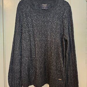 Abercrombie and Fitch Navy Marled Crewneck Cable Knit Sweater XL